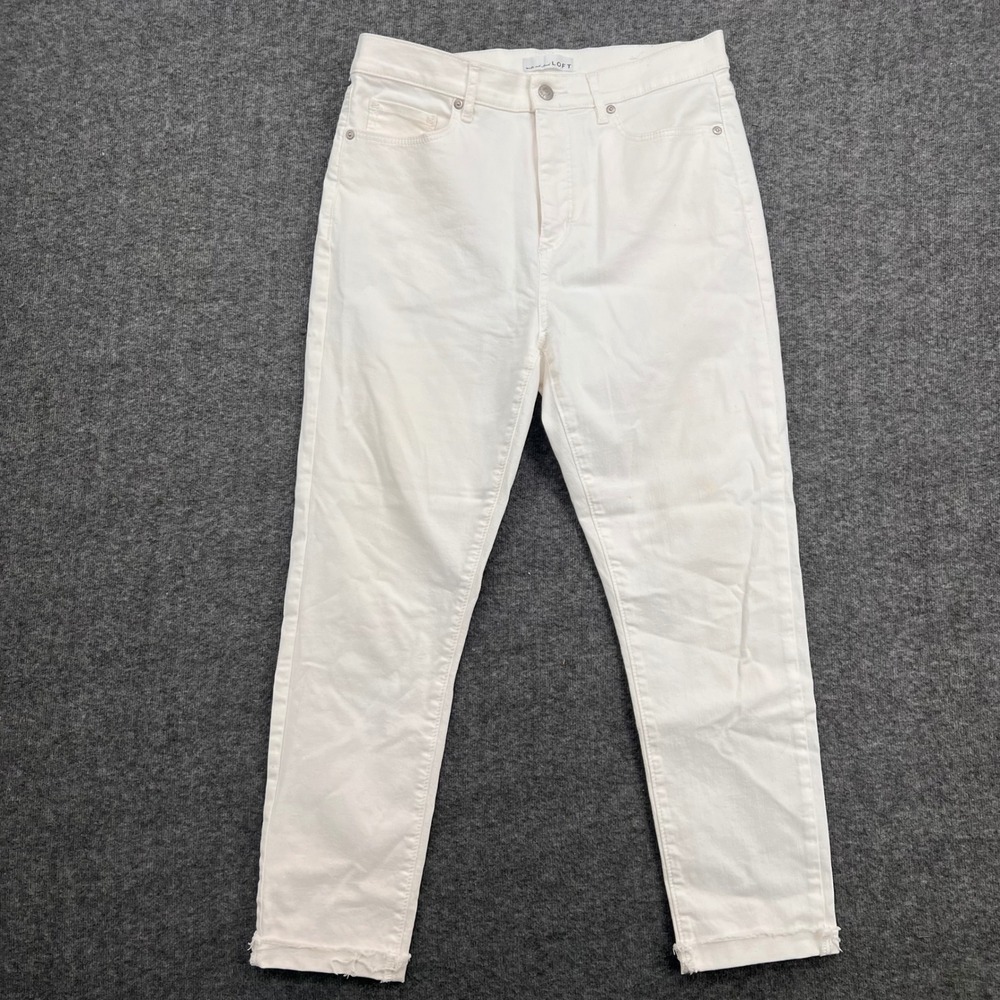 Loft The Skinny Jeans Womens 29/8 White High Rise Raw Hem Stretch Denim Pants